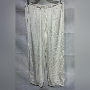 Schweitzer Linens 100% Silk Women’s M Pajama Pants White Navy Stitched Hem READ